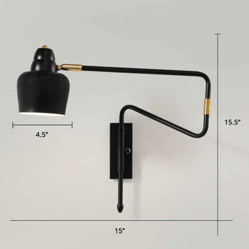 Shaded Bedside Wall Mounted Reading Lamp Metal 1 Head Nordic Task Wall Sconce with Retractable Arm