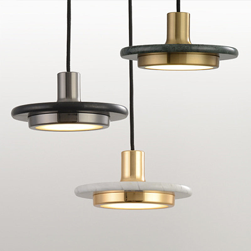 Round Metal Pendant Lighting Modern 1 Light White/Black/Green Hanging Ceiling Lamp with Marble Ring