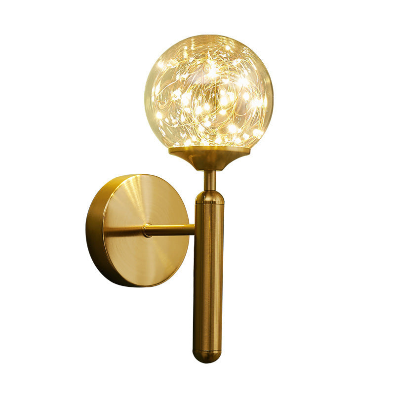 Ball Blown Glass Wall Lamp Fixture Nordic Gold Finish LED Sconce Lighting with String Light
