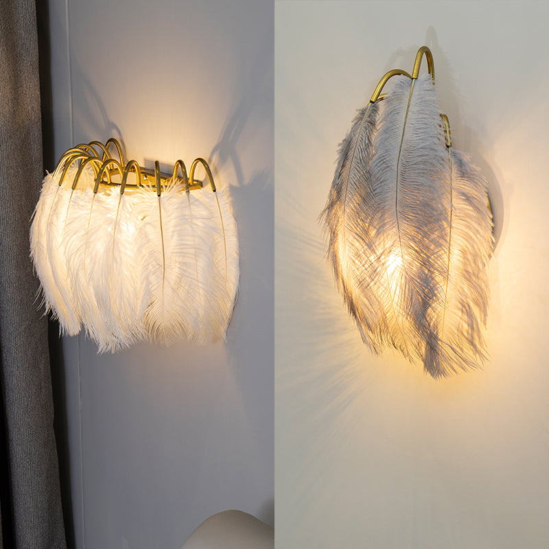 Feather Shaded Wall Mount Light Minimalist Wall Sconce Light Fixture for Living Room