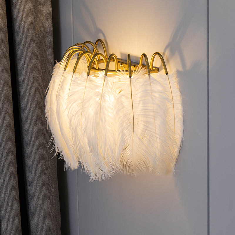 Feather Shaded Wall Mount Light Minimalist Wall Sconce Light Fixture for Living Room