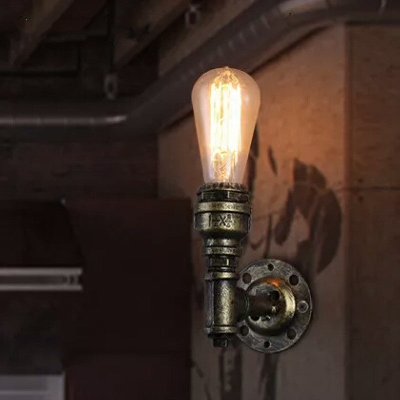 Industrial Pipe Socket Wall Light Single Metal Sconce Light Fixture for Corridor