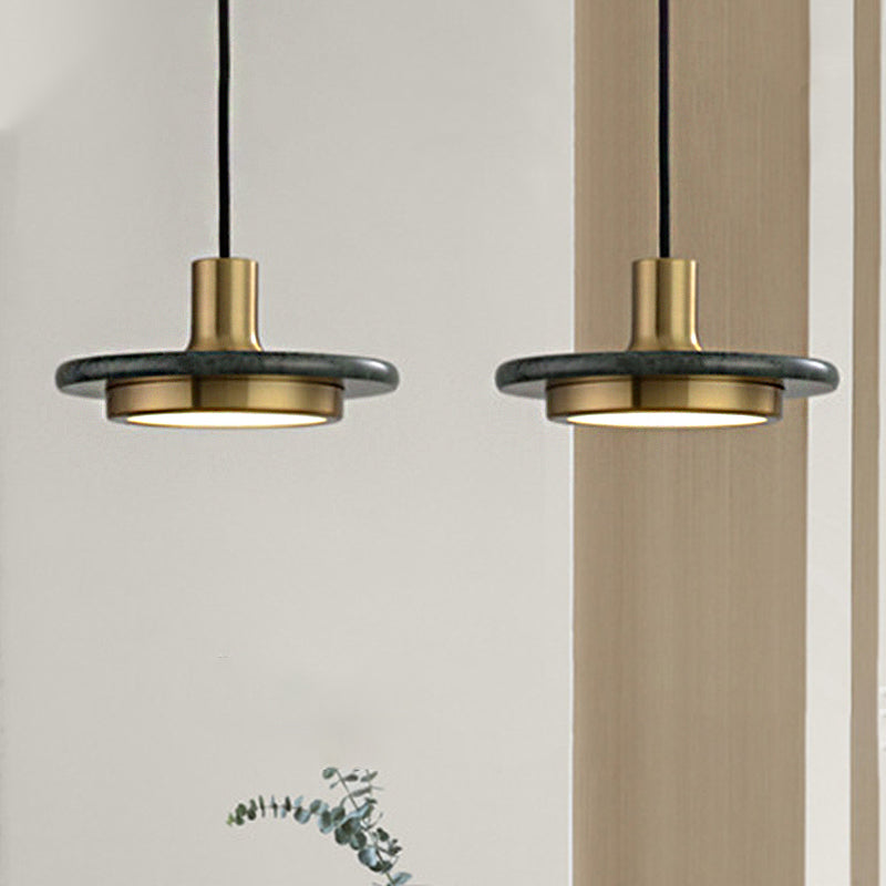 Round Metal Pendant Lighting Modern 1 Light White/Black/Green Hanging Ceiling Lamp with Marble Ring