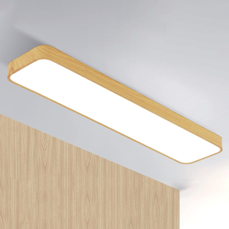Light-Wood Grain Rectangle Flush Lamp Minimalistic LED Aluminum Flush Mount Ceiling Light