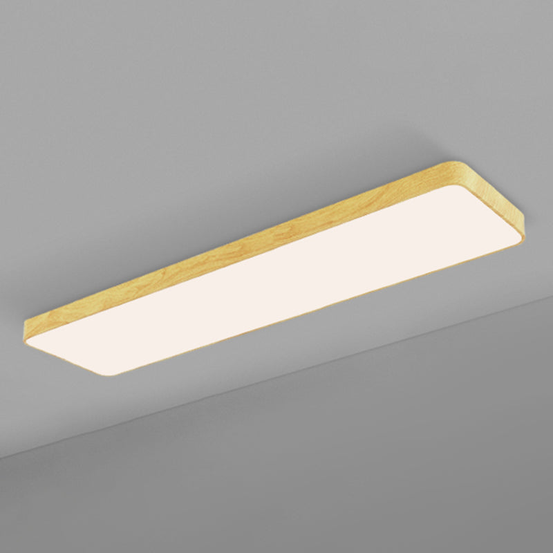 Light-Wood Grain Rectangle Flush Lamp Minimalistic LED Aluminum Flush Mount Ceiling Light