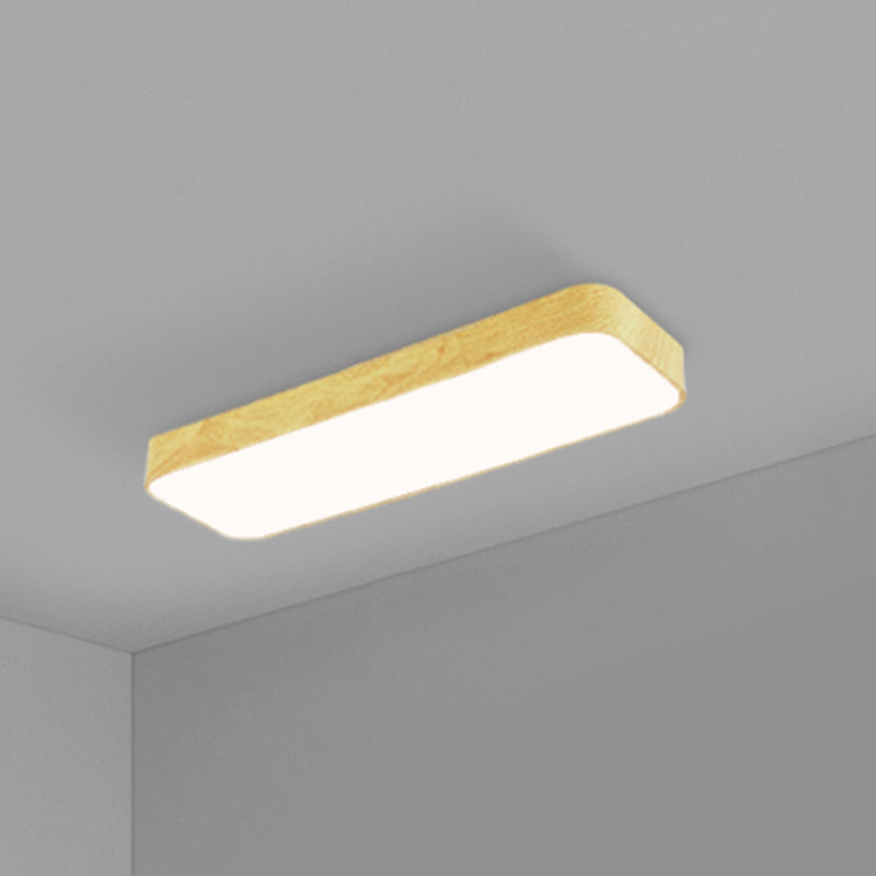 Light-Wood Grain Rectangle Flush Lamp Minimalistic LED Aluminum Flush Mount Ceiling Light
