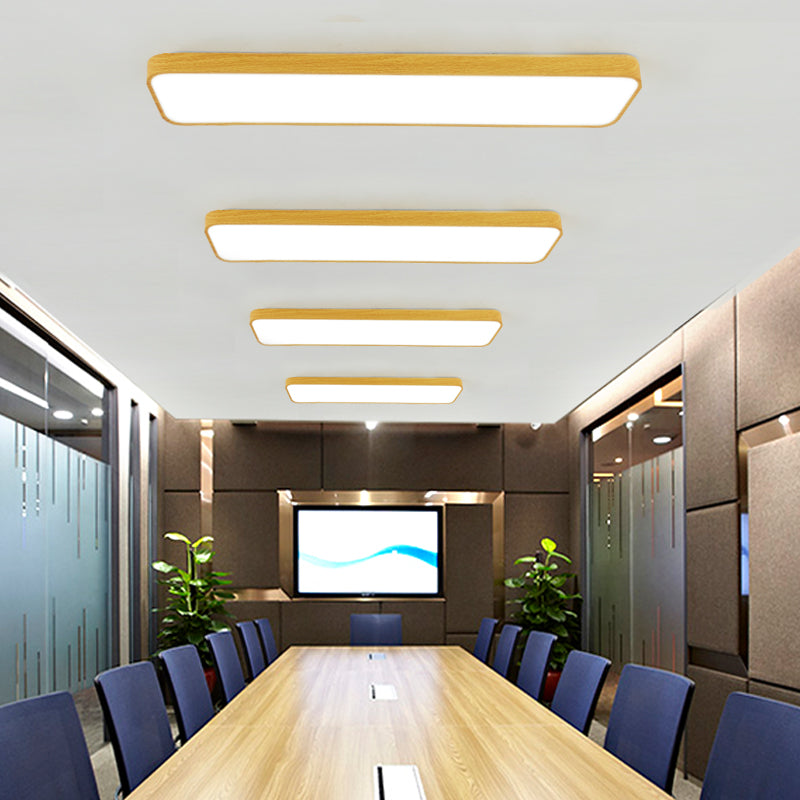 Light-Wood Grain Rectangle Flush Lamp Minimalistic LED Aluminum Flush Mount Ceiling Light