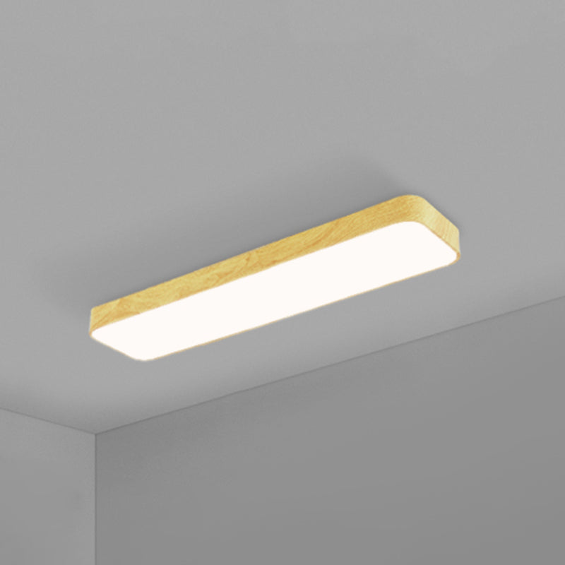 Light-Wood Grain Rectangle Flush Lamp Minimalistic LED Aluminum Flush Mount Ceiling Light