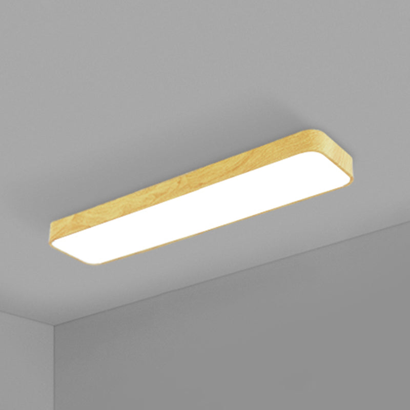 Light-Wood Grain Rectangle Flush Lamp Minimalistic LED Aluminum Flush Mount Ceiling Light