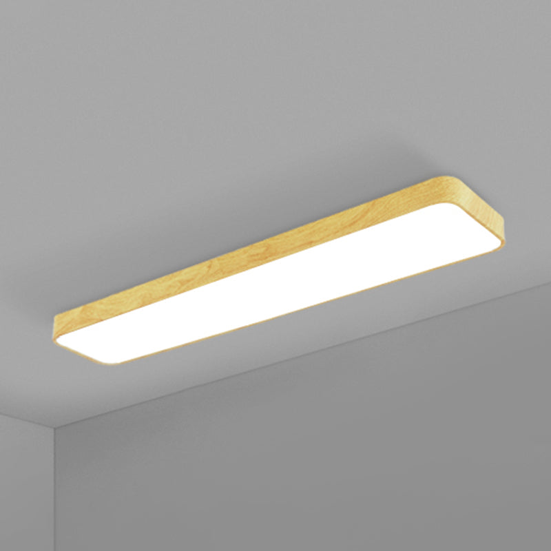 Light-Wood Grain Rectangle Flush Lamp Minimalistic LED Aluminum Flush Mount Ceiling Light