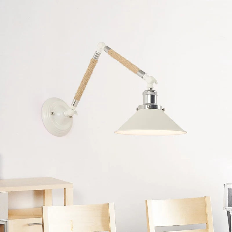 Blanc Conical Task Mur Murce Metal Nordic 1 Bulbe Metal Wall Lightture avec un bras cordé émouvant