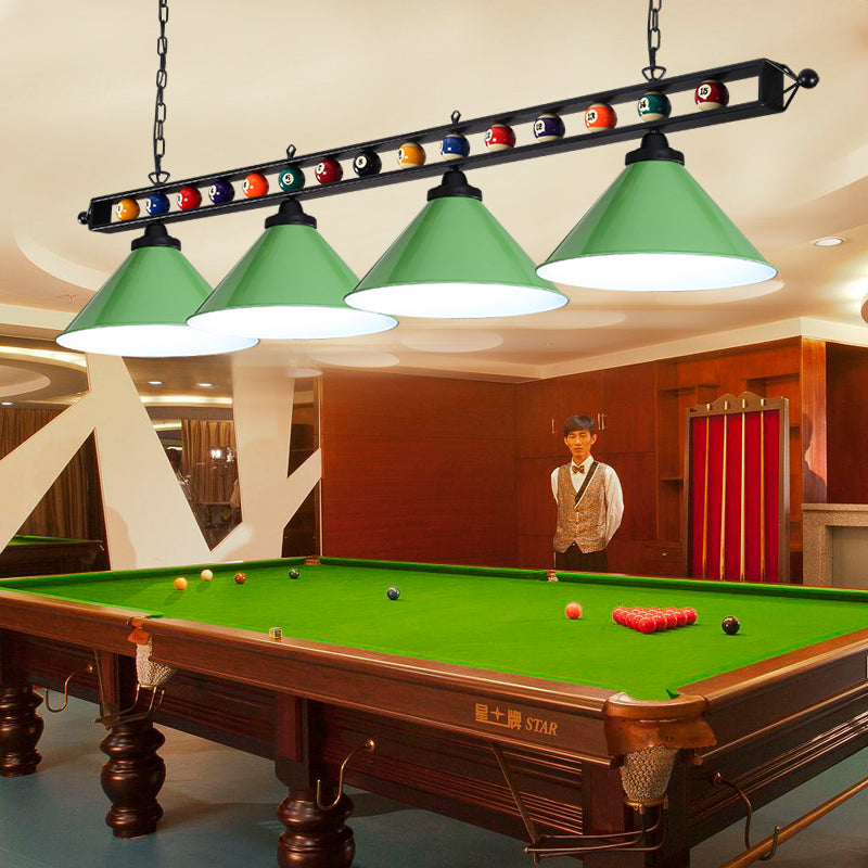 Conical Shade Billiard Lamp Industrial Style Metal Country Club Island Light with Rolled Edge