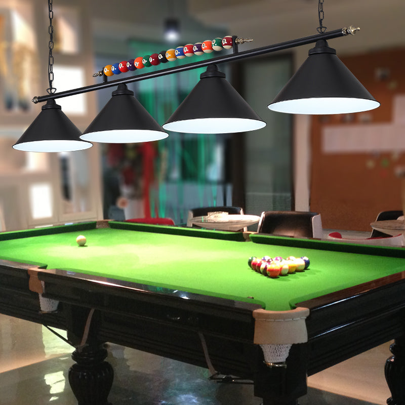 Conical Shade Billiard Lamp Industrial Style Metal Country Club Island Light with Rolled Edge