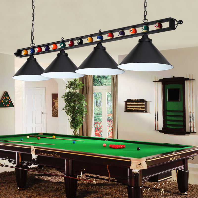 Conical Shade Billiard Lamp Industrial Style Metal Country Club Island Light with Rolled Edge
