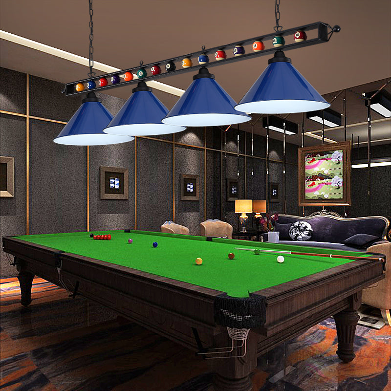 Conical Shade Billiard Lamp Industrial Style Metal Country Club Island Light with Rolled Edge
