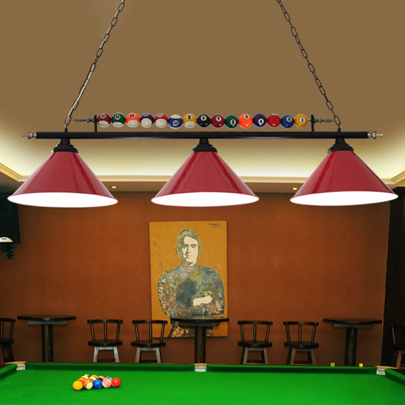 Conical Shade Billiard Lamp Industrial Style Metal Country Club Island Light with Rolled Edge