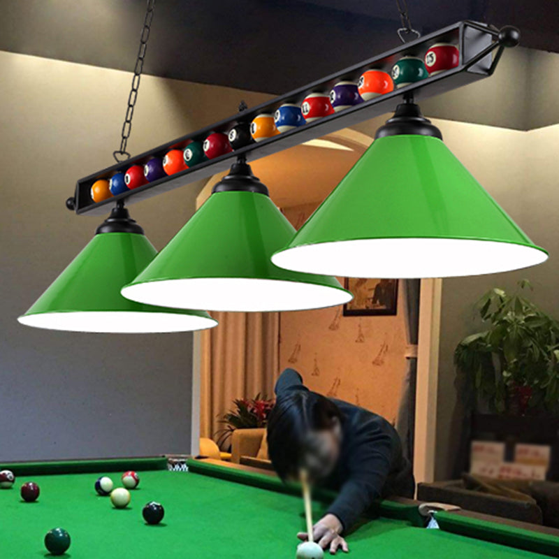 Conical Shade Billiard Lamp Industrial Style Metal Country Club Island Light with Rolled Edge
