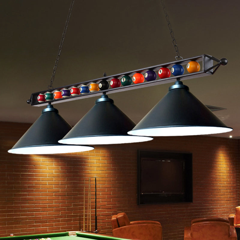 Conical Shade Billiard Lamp Industrial Style Metal Country Club Island Light with Rolled Edge