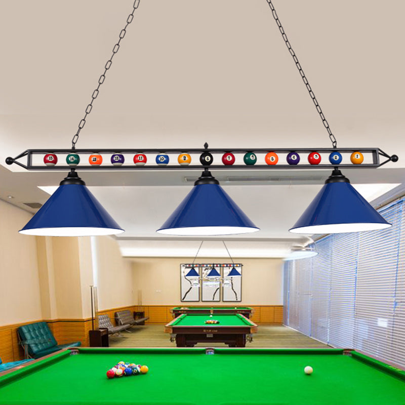 Conical Shade Billiard Lamp Industrial Style Metal Country Club Island Light with Rolled Edge