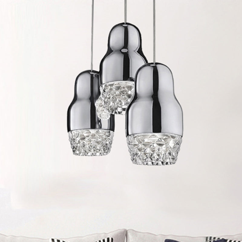 1/3 Heads Metal Pendant Lamp with Gourd Shade Postmodern Chrome/Gold/Rose Gold Suspended Pendant Light for Bar in Warm/White