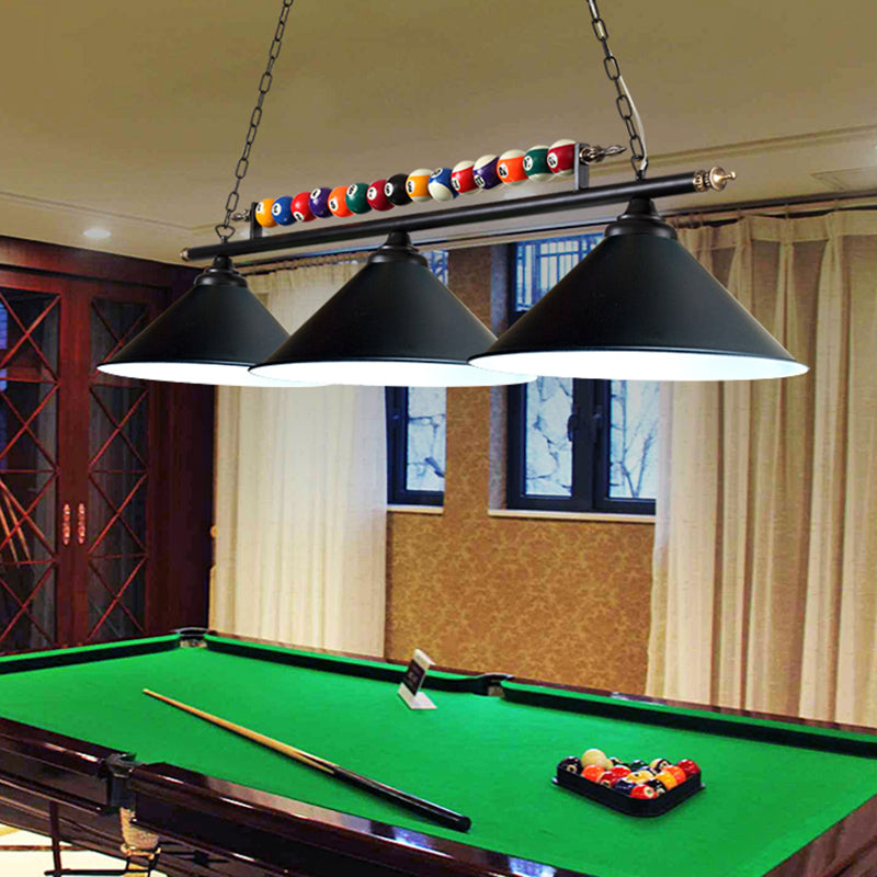 Conical Shade Billiard Lamp Industrial Style Metal Country Club Island Light with Rolled Edge