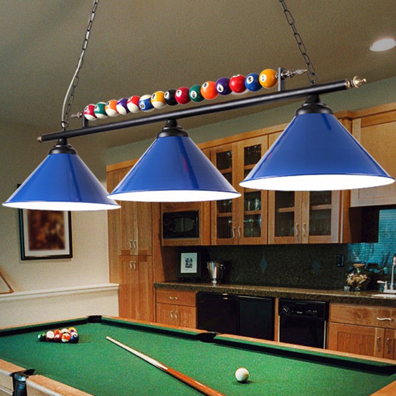 Conical Shade Billiard Lamp Industrial Style Metal Country Club Island Light with Rolled Edge