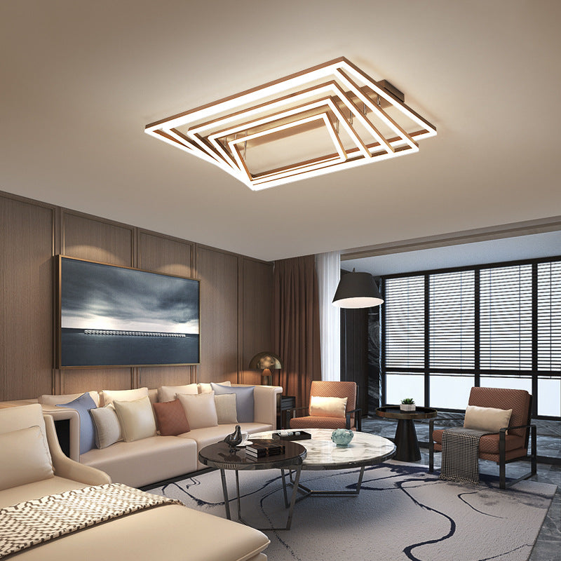 Plafonnier rectangulaire à plusieurs niveaux en métal minimaliste, éclairage LED encastré pour salon, marron