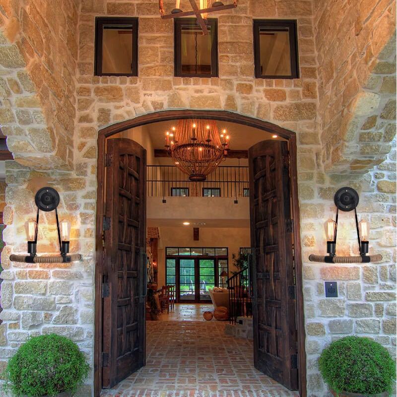 Lampada ad arco a 2 teste lampada sconde industriale di corda di canapa per la parete della corda per il ristorante