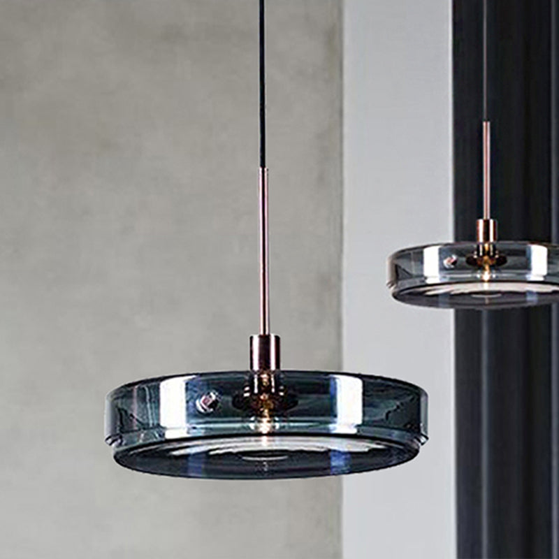 Circular Suspension Pendant Light Modernist Green Glass 1 Light Living Room Hanging Lamp with Vertical/Horizontal Type