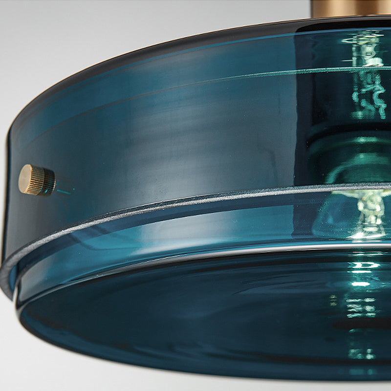 Circular Suspension Pendant Light Modernist Green Glass 1 Light Living Room Hanging Lamp with Vertical/Horizontal Type