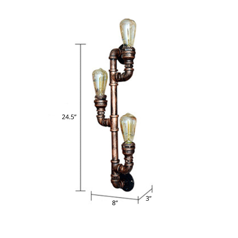 3 Lights Pipe Bracket Sconce Fixture Industrial Bronze Metal Wall Mounted Light for Pub