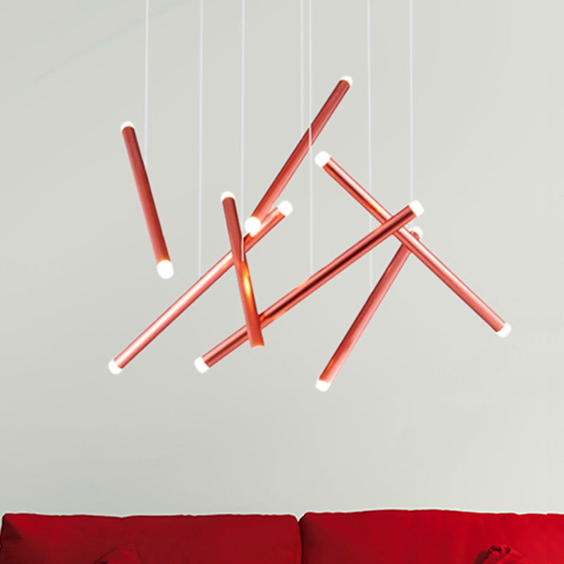 Brown/Gold/Rose Gold Flute Cluster Pendant Light Simple Style 7 Lights Metal Pendant Light for Dining Room in Warm/White