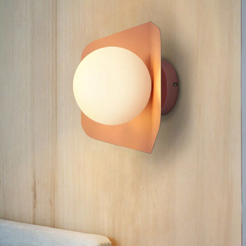 Metal Hexagonal Sconce Fixture Macaron Single Wall Mount Light with Ball Opaline Glass Shade