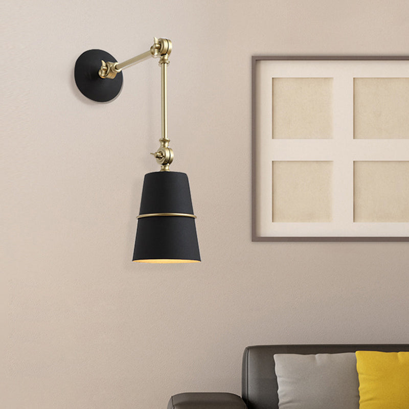 Single Multi-Joint Swing Arm Task Wall Light Industrial Metal Wall Mounted Reading Lamp with Tapered Shade