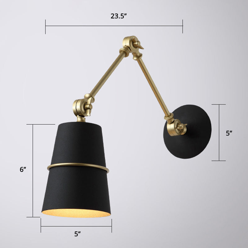 Single Multi-Joint Swing Arm Task Wall Light Industrial Metal Wall Mounted Reading Lamp with Tapered Shade