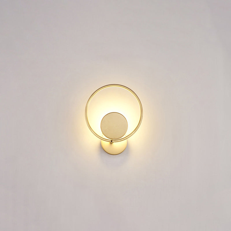 Round Metal LED Sconce Lighting Simple Style Golden Wall Mounted Lamp for Bedroom