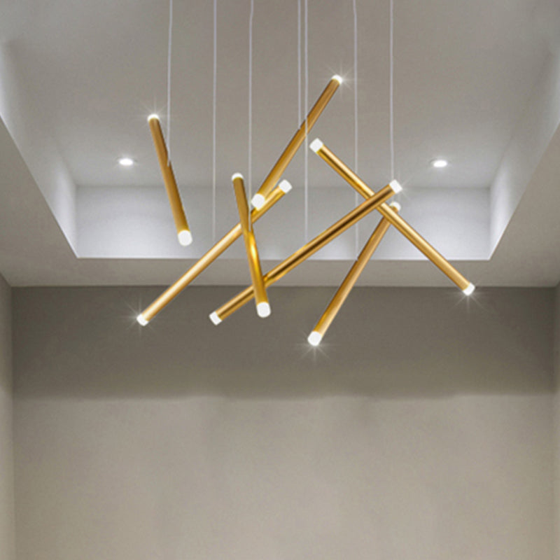 Brown/Gold/Rose Gold Flute Cluster Pendant Light Simple Style 7 Lights Metal Pendant Light for Dining Room in Warm/White