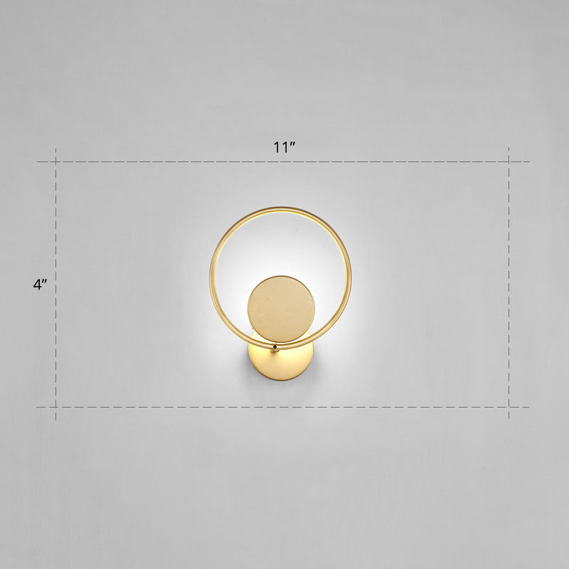 Round Metal LED Sconce Lighting Simple Style Golden Wall Mounted Lamp for Bedroom