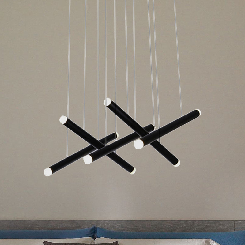 Black Pipe Pendant Lighting Modern 5/16 Lights Metal Cluster Pendant Light with Linear/Round/Rectangle Canopy in Warm/White