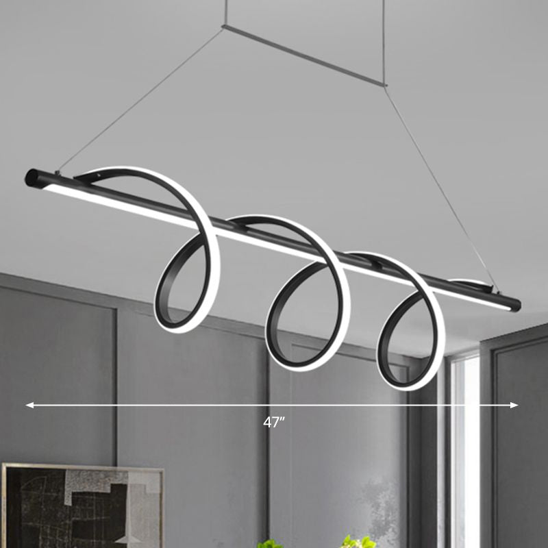 Black Finish Spiral Island Light Fixture Simple Style LED Suspension Light for Dining Room