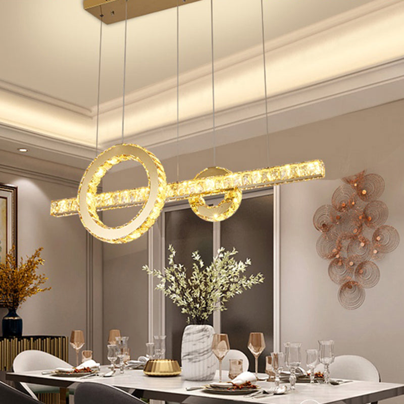 Beveled Cut Crystal Linear and Ring Hanging Light Minimalistic Clear LED Pendant Lighting Fixture
