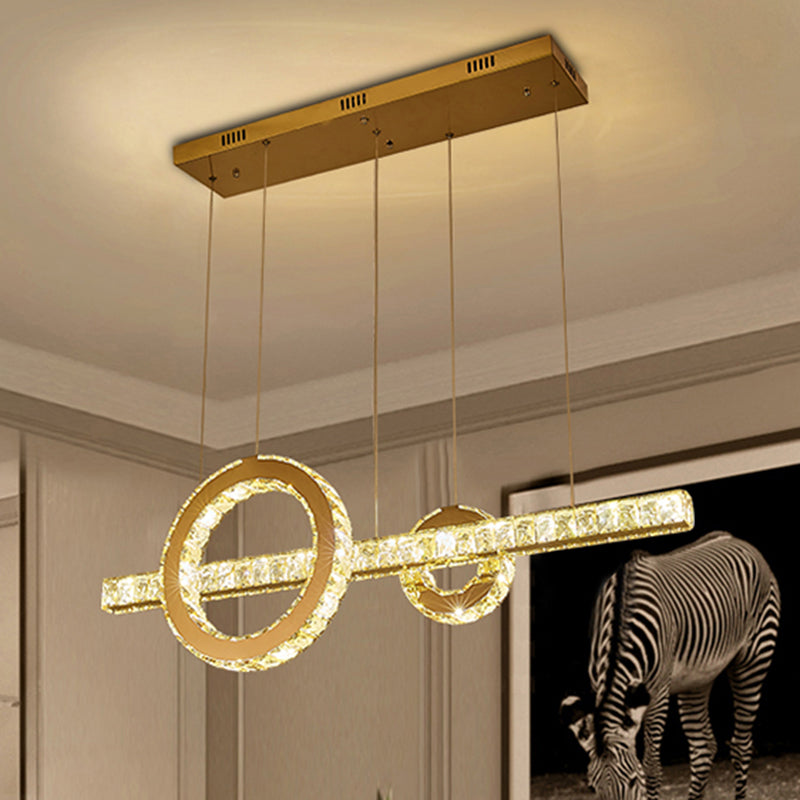 Beveled Cut Crystal Linear and Ring Hanging Light Minimalistic Clear LED Pendant Lighting Fixture