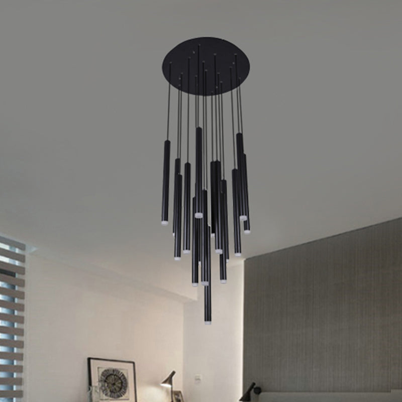 Black Pipe Pendant Lighting Modern 5/16 Lights Metal Cluster Pendant Light with Linear/Round/Rectangle Canopy in Warm/White