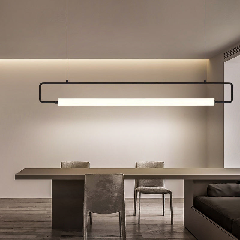 Rettangolo di metallo sull'illuminazione dell'isola moderna lampada sospensione a soffitto a led sul tavolo da pranzo
