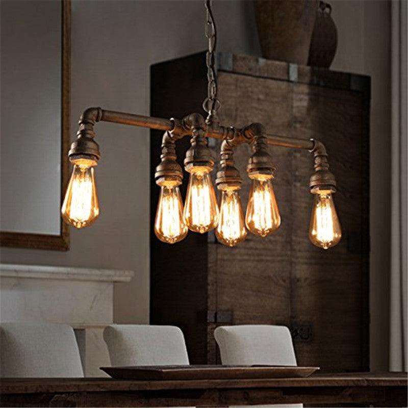 6-Light Pipe Pendant Lighting Industrial Metal Ceiling Suspension Lamp for Dining Room