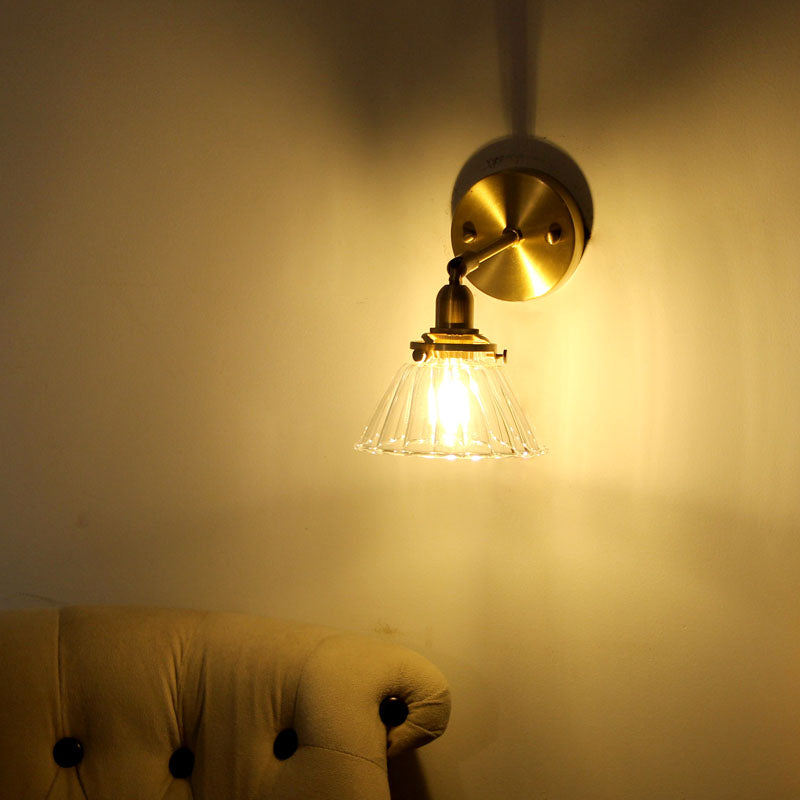 Minimalist Tapered Rotating Wall Lighting Single-Bulb Glass Wall Sconce in Brass for Living Room