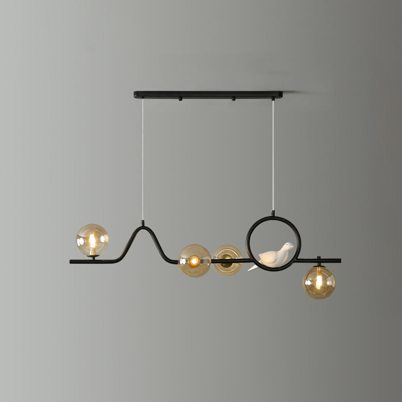 Postmodern Curve Island Ceiling Light Metallic Dining Room Pendant Lamp with Ball Glass Shade