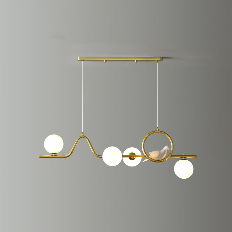 Postmodern Curve Island Ceiling Light Metallic Dining Room Pendant Lamp with Ball Glass Shade