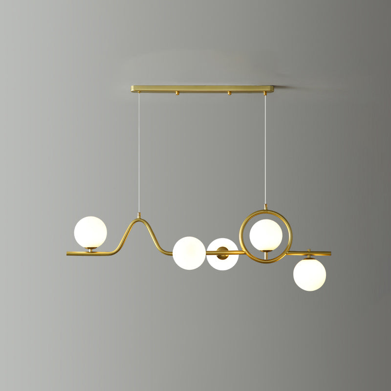 Postmodern Curve Island Ceiling Light Metallic Dining Room Pendant Lamp with Ball Glass Shade