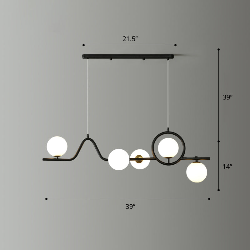 Postmodern Curve Island Affermazione Light Metallic Dining Room lampada a sospensione con sfera di vetro